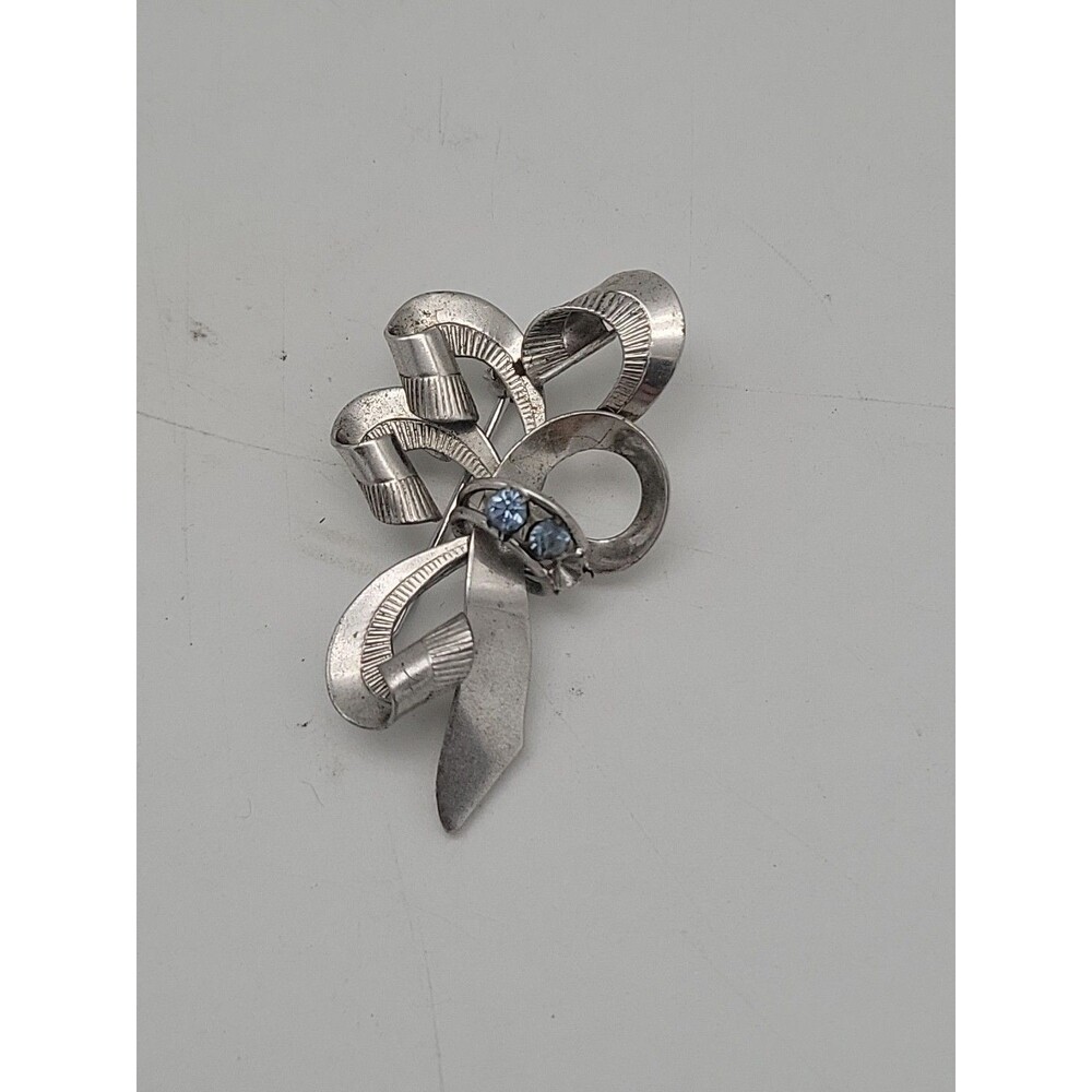 READ Vtg Sterling Silver Bow Brooch Pin Blue Stones Carl Art Marked